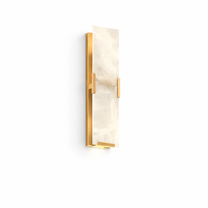 Modern Faceted Alabaster Wall Sconce – Brushed Gold Stainless Steel Backplate Indoor