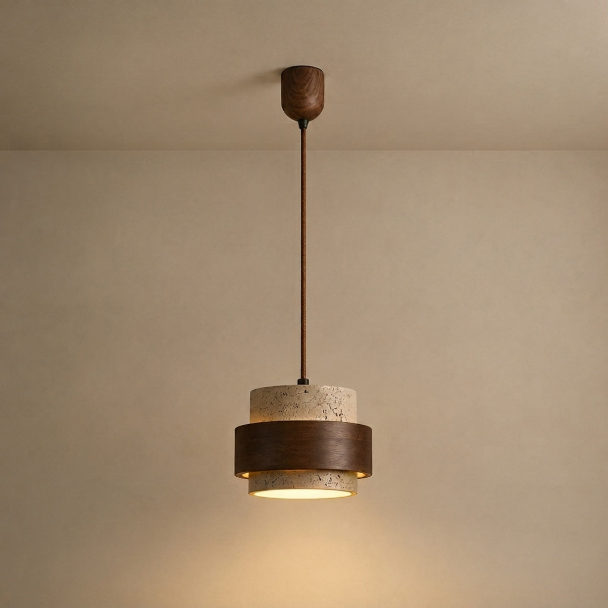 Lámpara Colgante Strata Modern Travertine — Madera de Nogal para Comedor