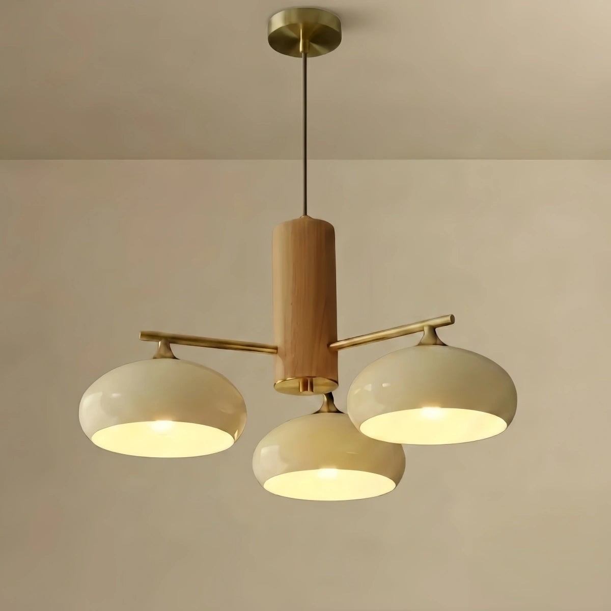 Vetro Modern Wood & Glass Chandelier — Beige/White for Dining Room