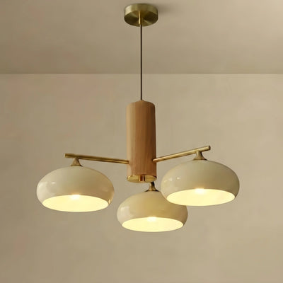 Vetro Modern Wood & Glass Chandelier — Beige/White for Dining Room