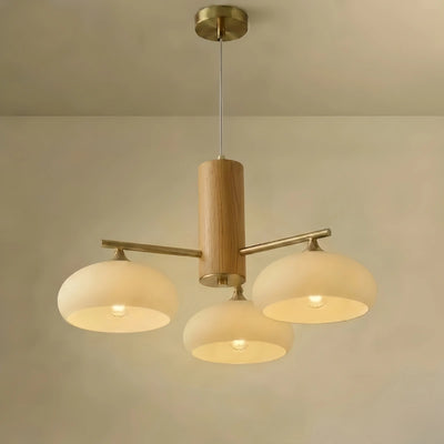 Vetro Modern Wood & Glass Chandelier — Beige/White for Dining Room