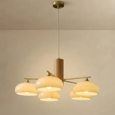 Vetro Modern Wood & Glass Chandelier — Beige/White for Dining Room