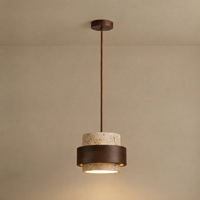 Lámpara Colgante Strata Modern Travertine — Madera de Nogal para Comedor