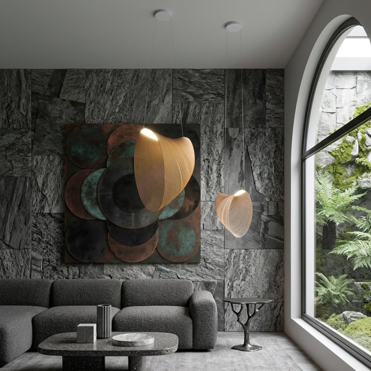 Lámpara colgante Zenno Art Deco - Diseño irregular de madera para comedor