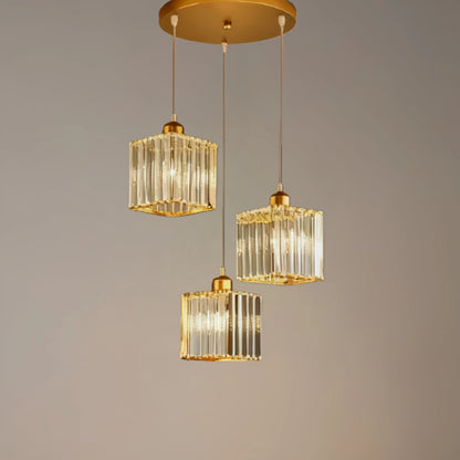 Lámpara colgante Vetro - Nórdica, metal negro/dorado y cristal LED