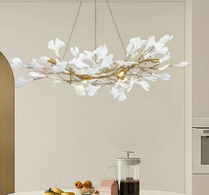 Excelis Luxury Leaf Chandelier – White or Gold Ceramic Design for Dining Room