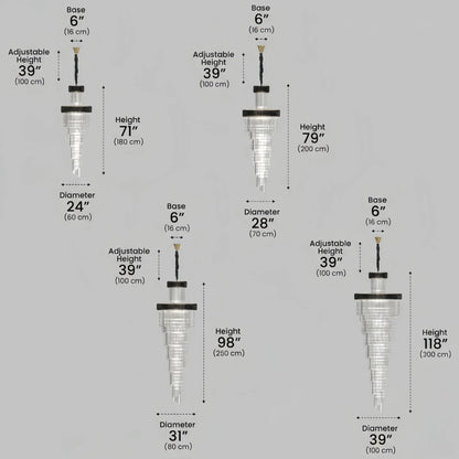 Excelis Luxury Cone Crystal Chandelier – Black Onyx Gold Large Dimmable for Foyer/Grand Hall