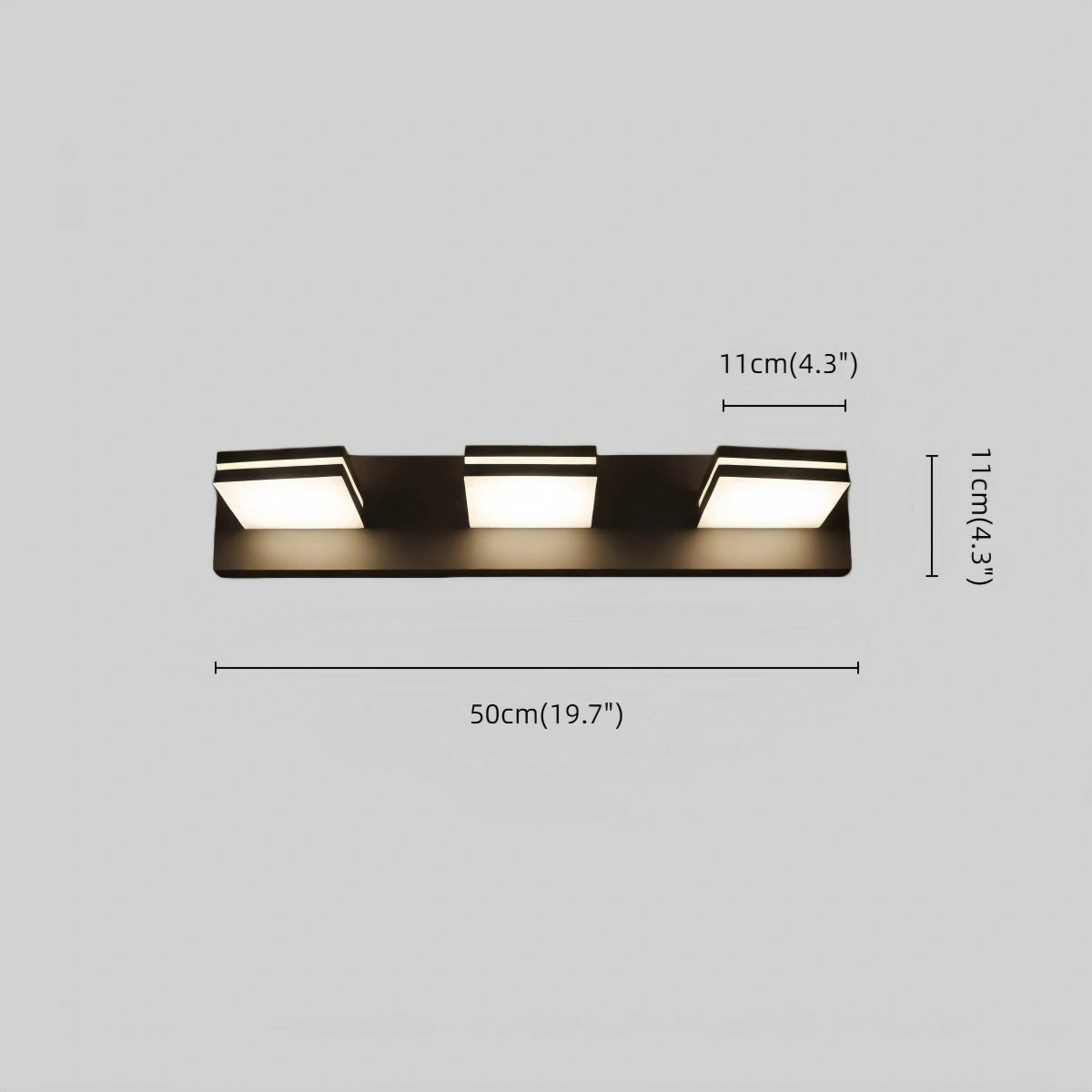 Arcato Modern 3-Light Bathroom Vanity – Cube Acrylic Shades on Matte Black Bathroom