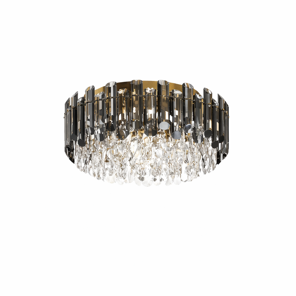 Luxury Crystal Flush Mount Chandelier – Smoky/Clear Dimmable for Living Room