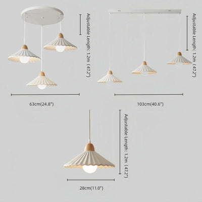 Lámpara colgante moderna de madera y cristal Crema — Pantalla cónica marrón para comedor
