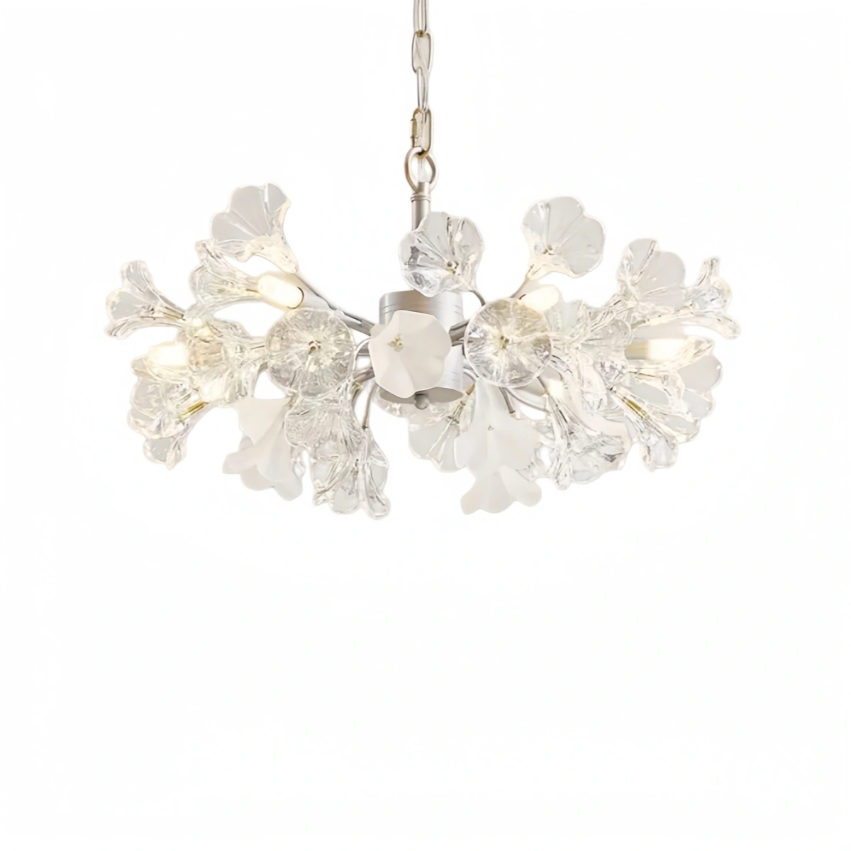 Lámpara de araña moderna de rama Velora – Flor de cristal de cobre y plata para sala de estar / dormitorio