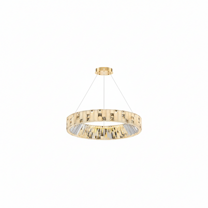 Excelis Modern Layered Alabaster Ring Chandelier – Brushed Gold Stainless Steel Framea