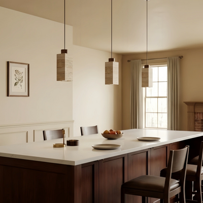 Strata Natural Column Pendant Light -Beige Travertine for Kitchen Island