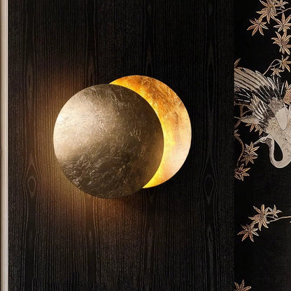 Lunara Nordic Moon LED Wall Lamp – Metal Gold/Red Copper for Bedroom