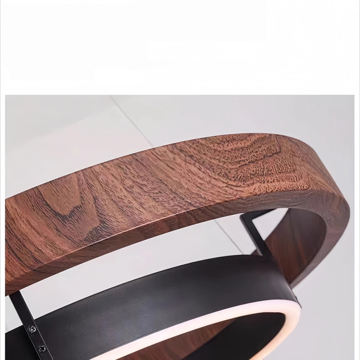 Lámpara de araña moderna Zenno para granja – LED circular de madera y acrílico negro para comedor