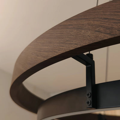 Lámpara de araña moderna Zenno para granja – LED circular de madera y acrílico negro para comedor