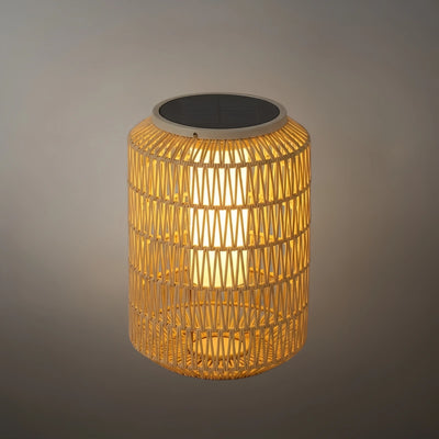 Lámpara de exterior Zenno Farmhouse - Farol de ratán de madera y metal