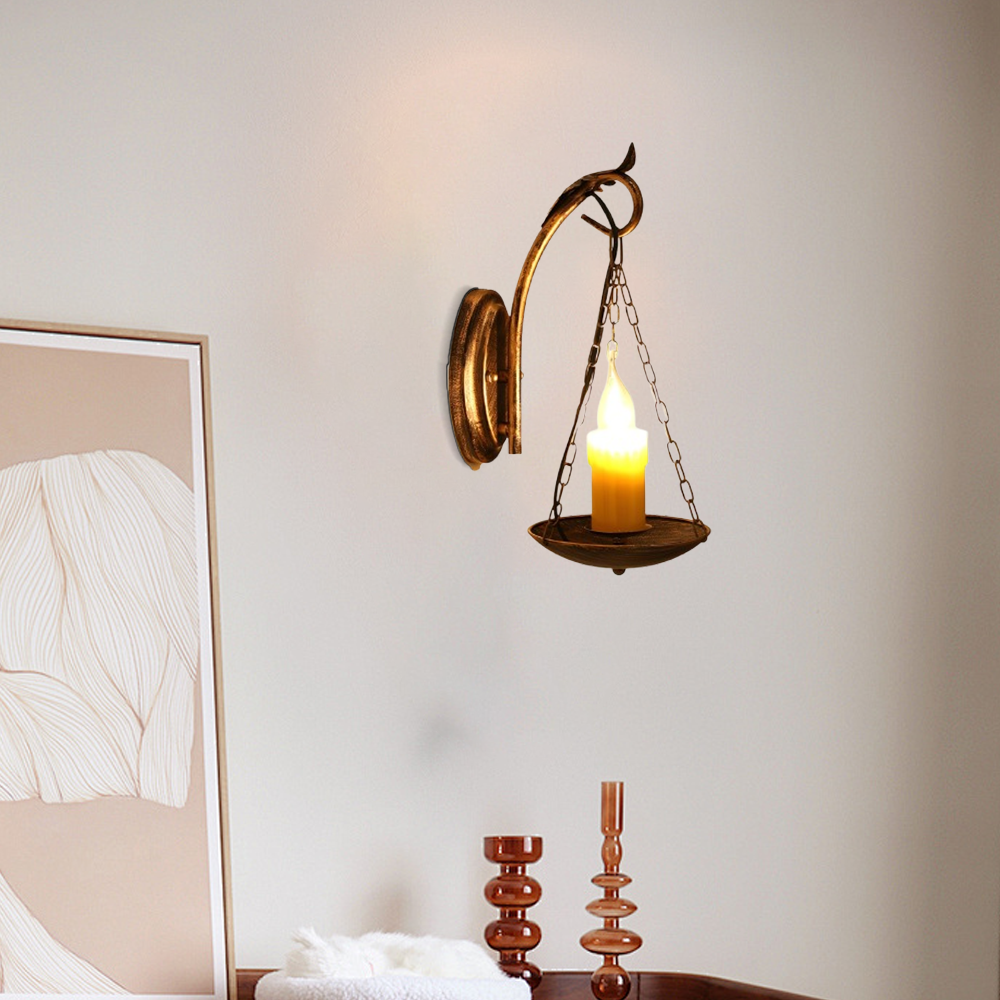 Lámpara de pared rústica de metal cobrizo con diseño industrial de vela de Pascua para comedor