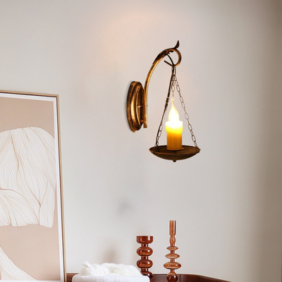 Lámpara de pared rústica de metal cobrizo con diseño industrial de vela de Pascua para comedor