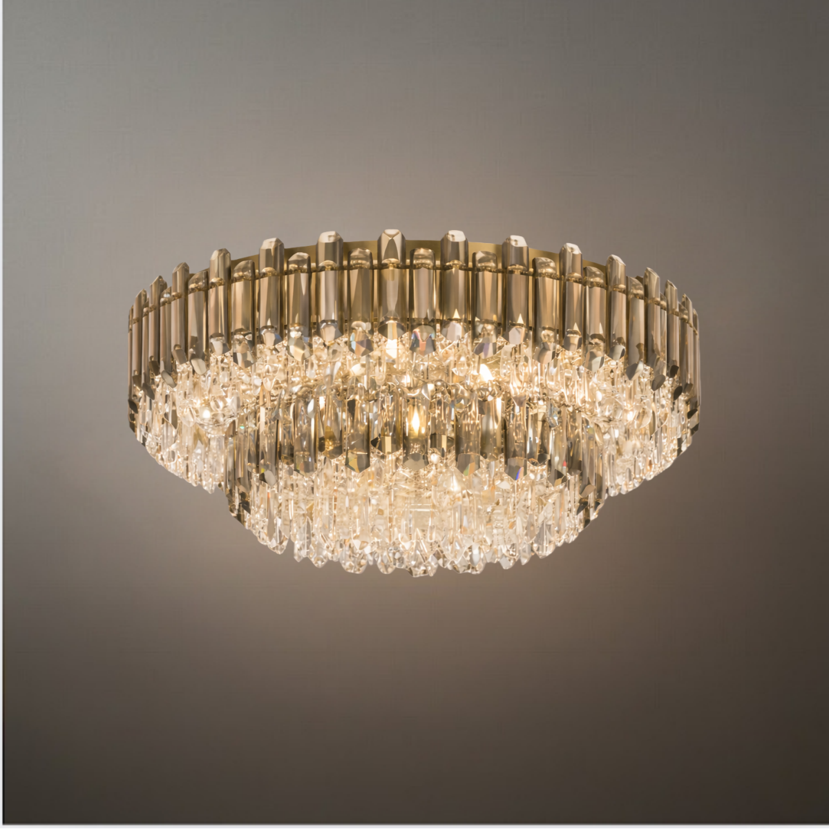 Luxury Crystal Flush Mount Chandelier – Smoky/Clear Dimmable for Living Room
