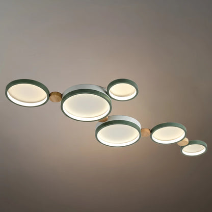 Arcato Modern Round Ceiling Light – Metal/Wood in Green/Grey/White for Living Room