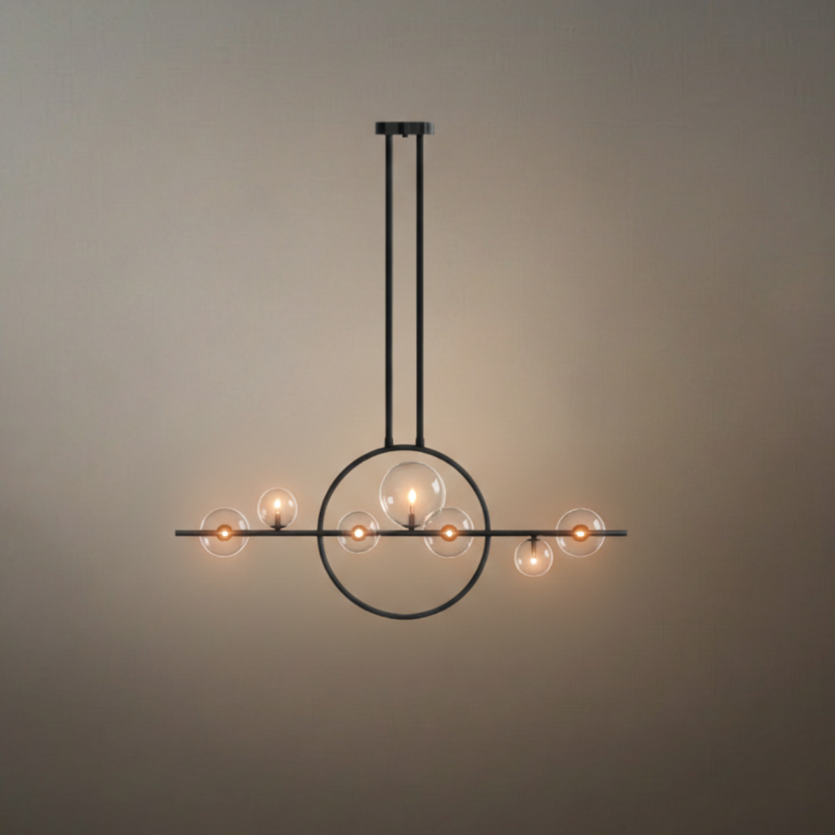 Nordic Glass Globe Chandelier – Floating Spheres on Circular Frame Kitchen Island