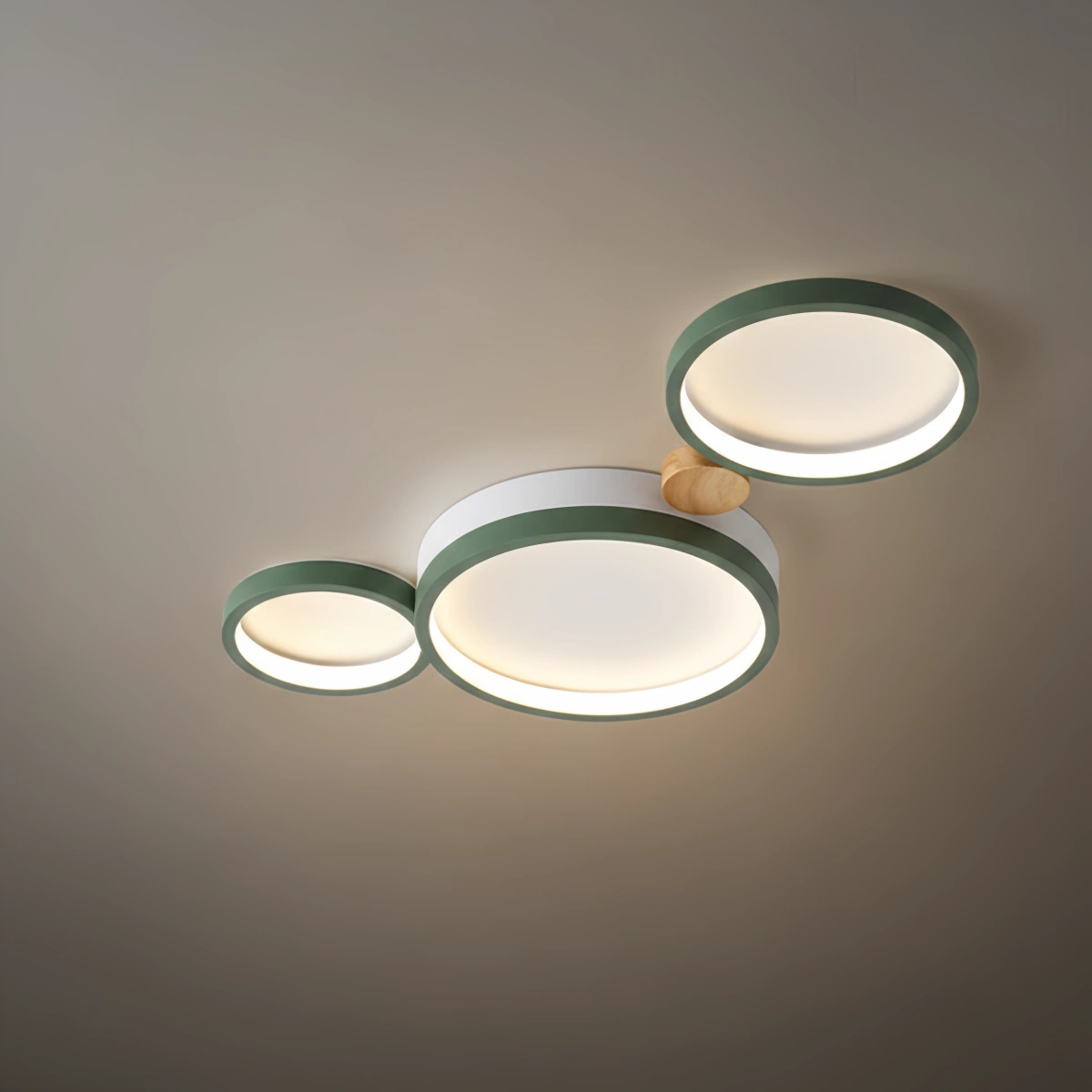 Arcato Modern Round Ceiling Light – Metal/Wood in Green/Grey/White for Living Room