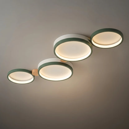 Arcato Modern Round Ceiling Light – Metal/Wood in Green/Grey/White for Living Room