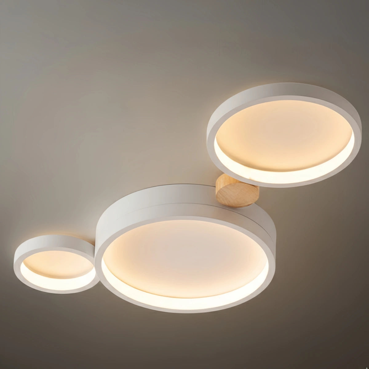 Arcato Modern Round Ceiling Light – Metal/Wood in Green/Grey/White for Living Room