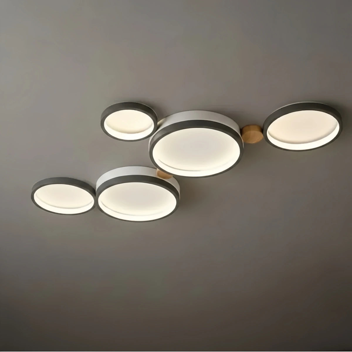 Arcato Modern Round Ceiling Light – Metal/Wood in Green/Grey/White for Living Room