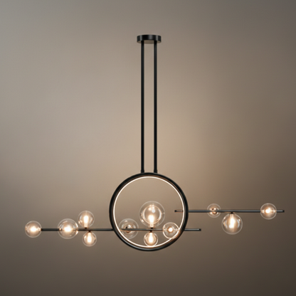 Nordic Glass Globe Chandelier – Floating Spheres on Circular Frame Kitchen Island