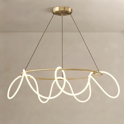 Lámpara de Araña Circular Minimalista Arcato con Envoltura de Cuerda – Negro Mate o Latón Pulido para Sala de Estar / Comedor