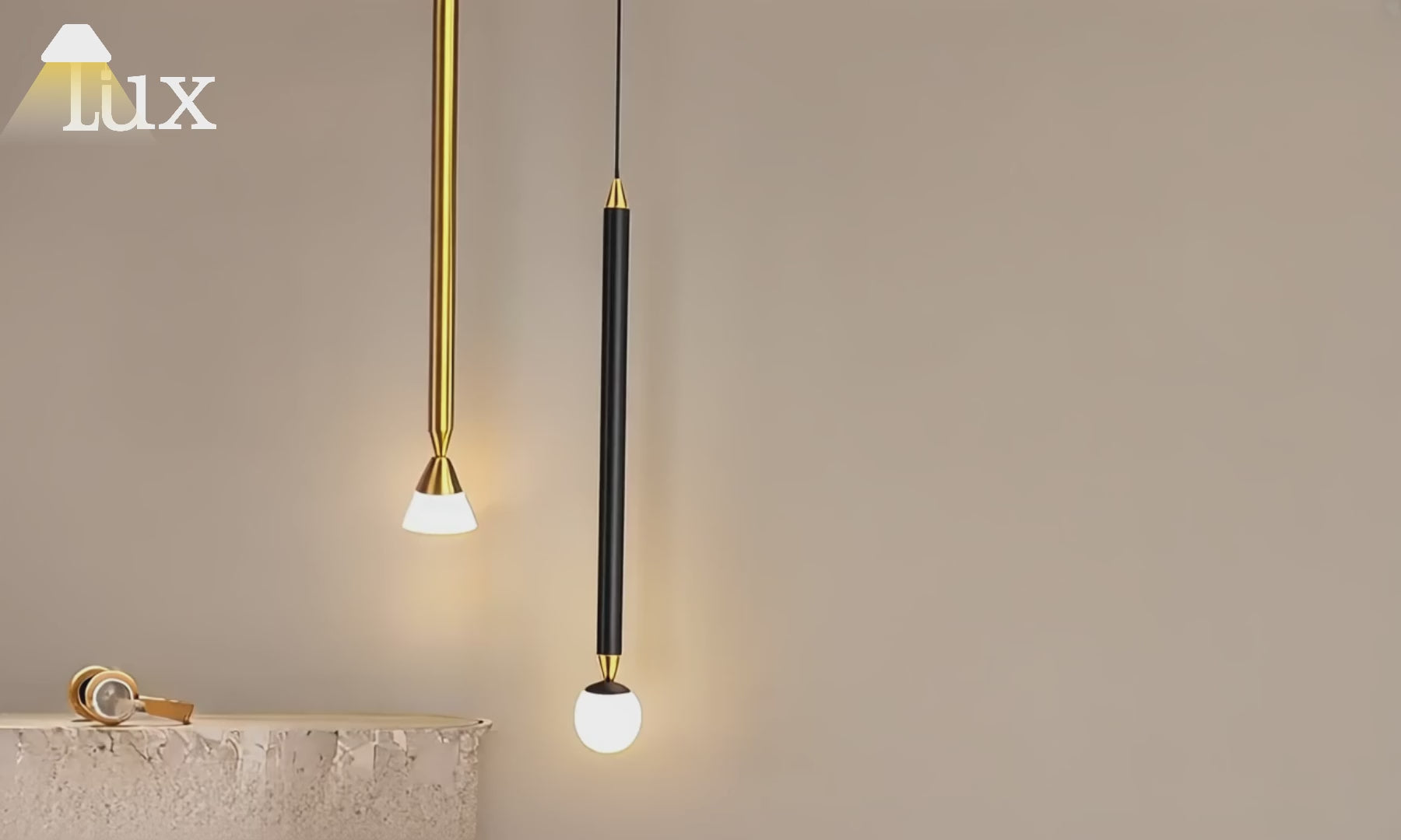 Lámpara colgante moderna de metal Arcato - Lineal negra/dorada para dormitorio