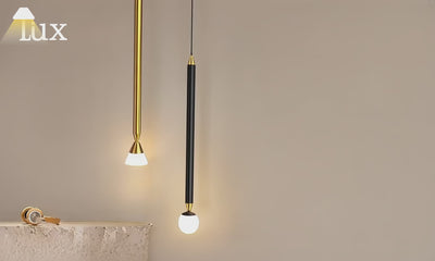 Lámpara colgante moderna de metal Arcato - Lineal negra/dorada para dormitorio