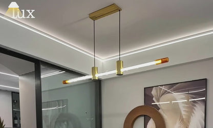 Lámpara colgante moderna Arcato de metal y acrílico - Diseño lineal marrón/rojo para dormitorio