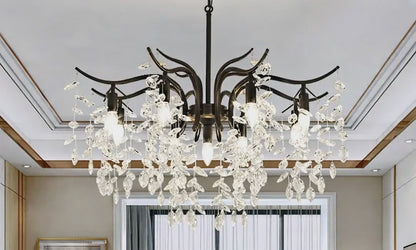 Excelis Royal Crystal Chandelier – Luxurious Black/Gold Finish for Living/Dining Room