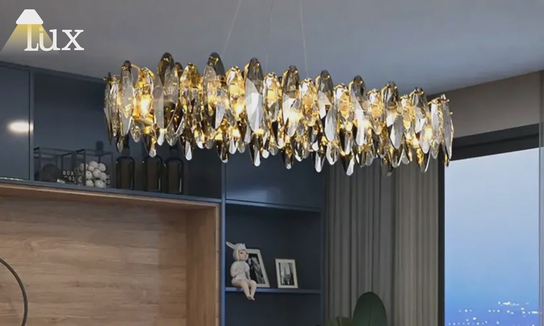 Lámpara de araña de cristal de lujo Excelis - Metal dorado para dormitorio/comedor