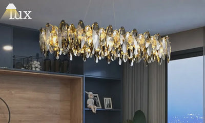 Lámpara de araña de cristal de lujo Excelis - Metal dorado para dormitorio/comedor