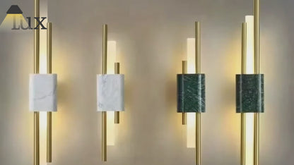 Lámpara de pared Excelis - Moderna, cilíndrica de metal dorado/verde/blanco
