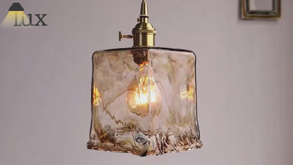 Vetro Retro Pendant Light – Amber Glass/Metal Fixture for Dining Room
