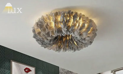 Lunara Art Deco Round Ceiling Light Art Feather — White/Yellow/Pink/Gray Bedroom