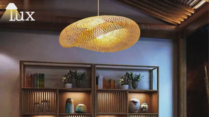 Bamburo Natural Bamboo Pendant Light – Irregular Wood Design for Dining Room