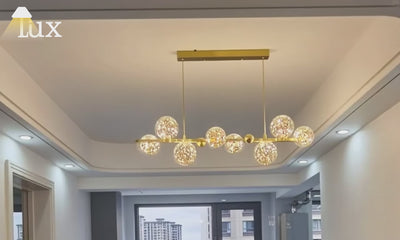 Lámpara de techo Nebula Modern Bubble – Metal dorado/negro con cristal transparente para la cocina