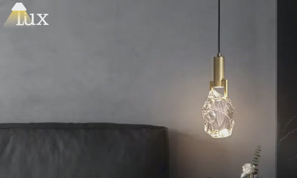 Excelis Modern Brass Pendant Light – Uneven Crystal & Metal Design for Bedroom