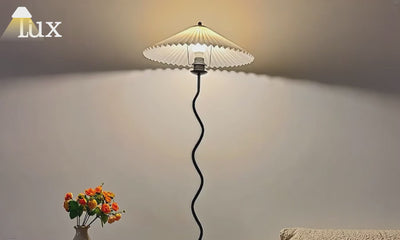 Lámpara de pie moderna Zenno - Metal y tela naranja/rojo/blanco para dormitorio