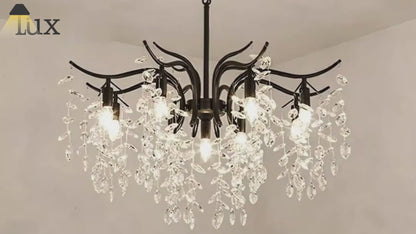 Excelis Royal Crystal Chandelier – Luxurious Black/Gold Finish for Living/Dining Room