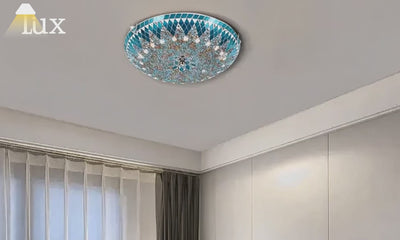 Lámpara de techo Mahara de estilo Mid-Century - Metal y cristal blanco/amarillo/azul para dormitorio