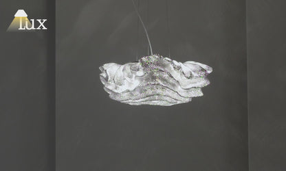 Excelis Art Deco Cloud-Shaped White Pendant Light – Metal Fixture for Living Room