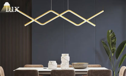 Arcato Minimalist Metal Pendant Light - Black/Gold Double Curve for Dining Room
