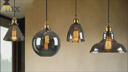 Irondale Industrial Glass Pendant Light – Clear/Amber/Smoke Grey for Dining Room